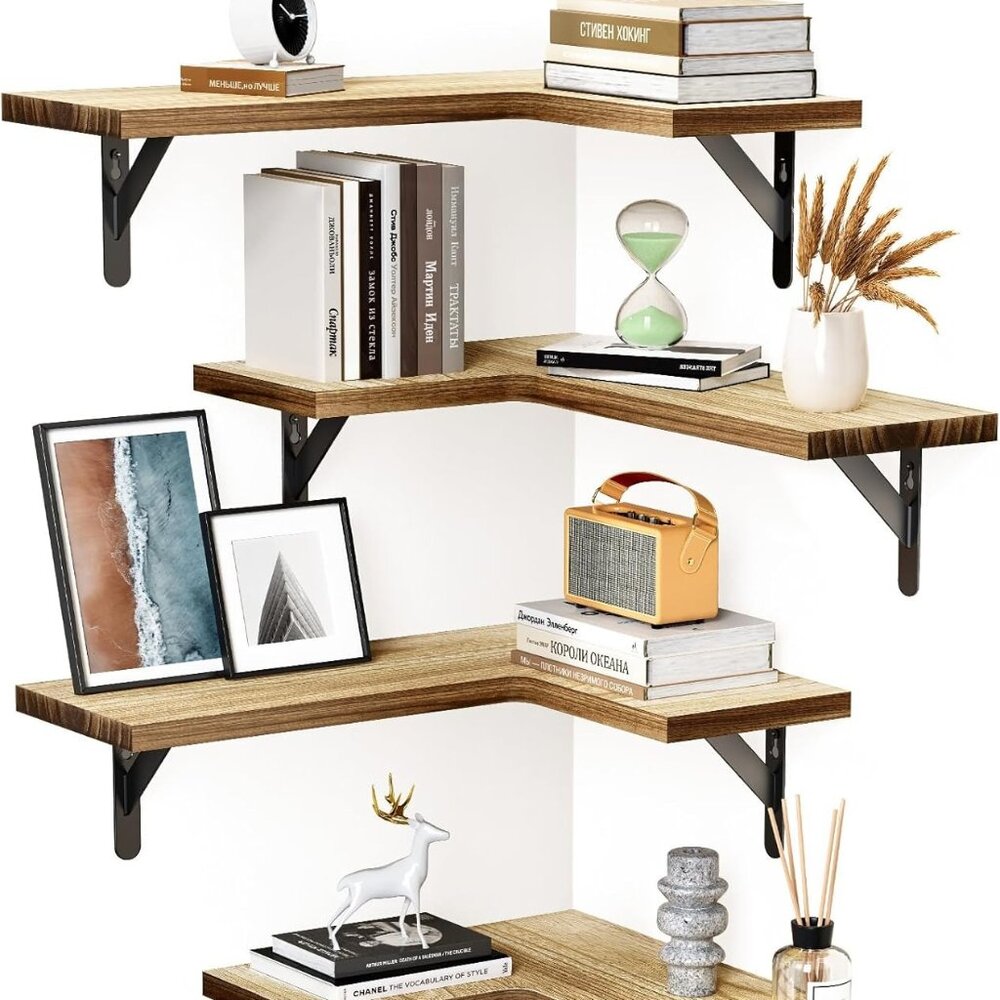 Corner Floating Shelves, Set of 4 Corner Shelves Wall Mounted, Shelves for Wall